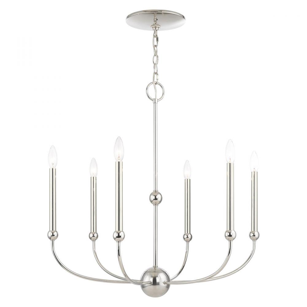 6 Lt Polished Nickel Chandelier