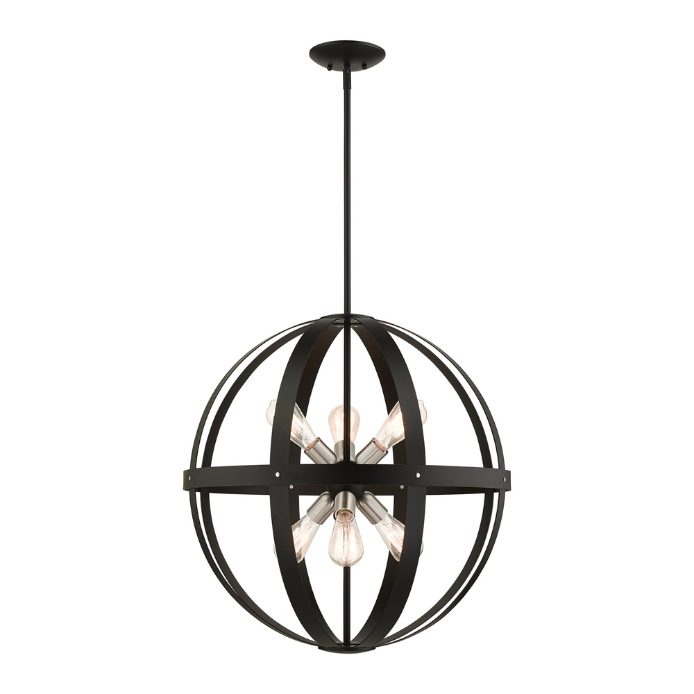 6 Lt Textured Black Pendant Chandelier