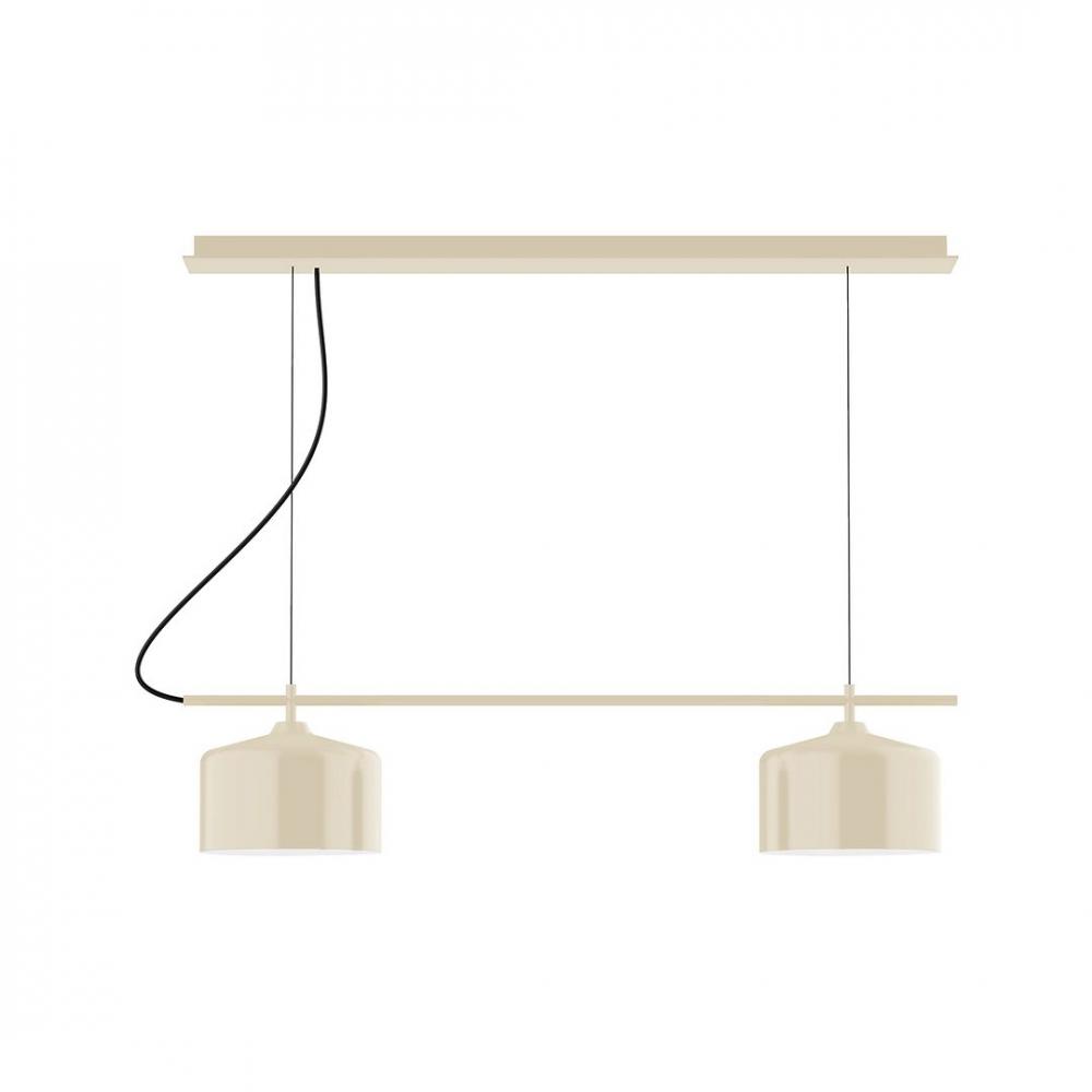 3-Light Linear Axis LED Chandelier with Black Fabric Cord, Cream