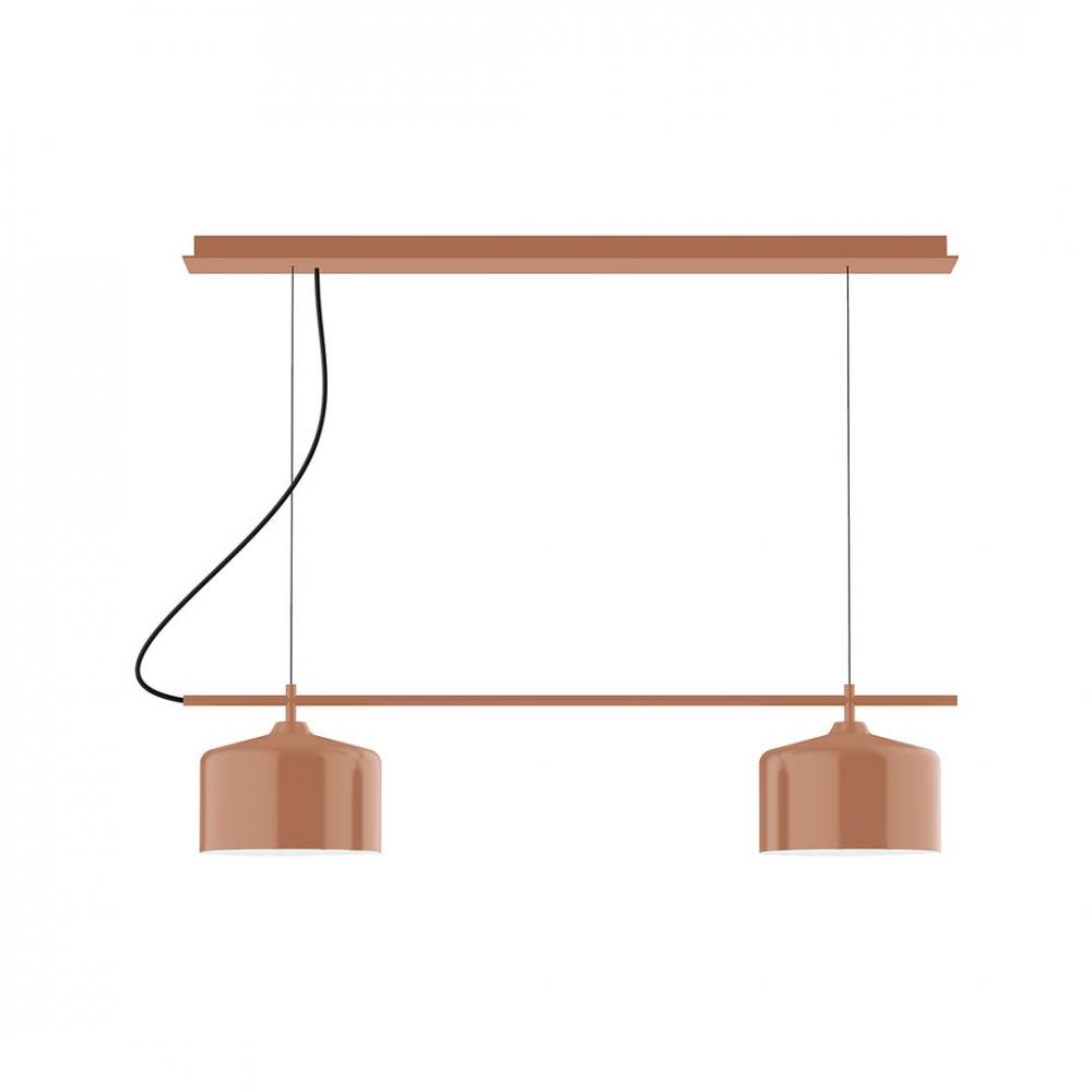 3-Light Linear Axis LED Chandelier with Black Fabric Cord, Terracotta