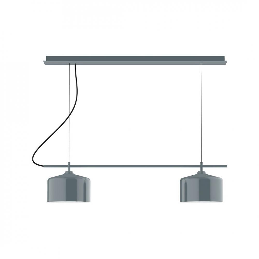 3-Light Linear Axis LED Chandelier with Black Fabric Cord, Slate Gray