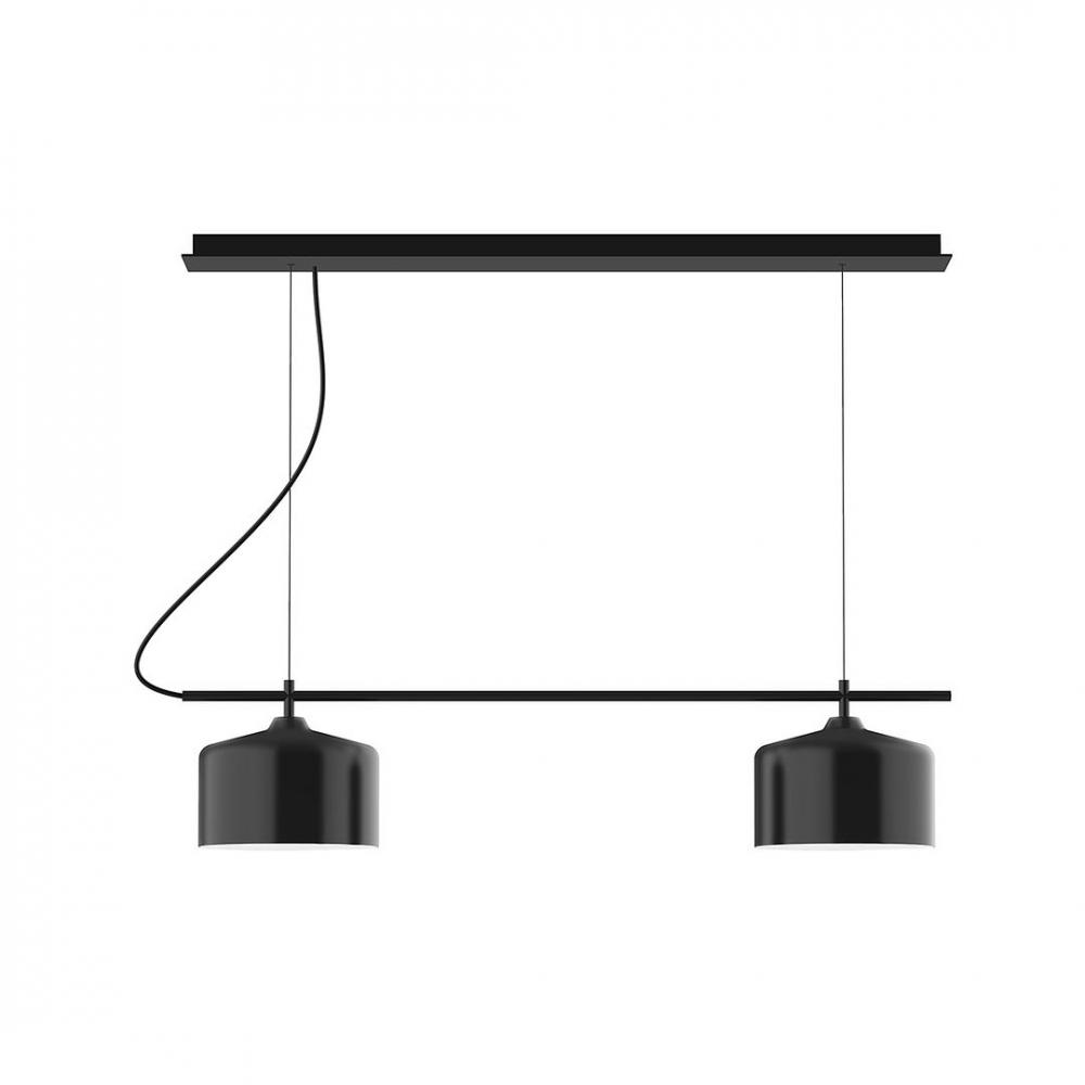 3-Light Linear Axis LED Chandelier with Black Fabric Cord, Black