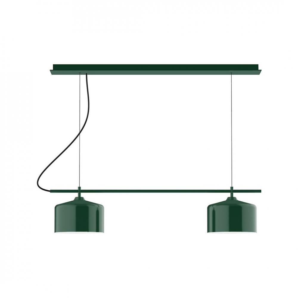 3-Light Linear Axis LED Chandelier with White SJT Cord, Forest Green