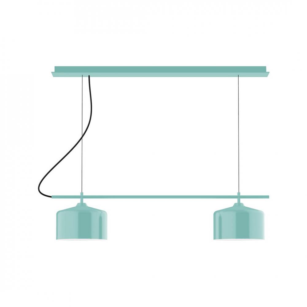 3-Light Linear Axis LED Chandelier with White SJT Cord, Sea Green