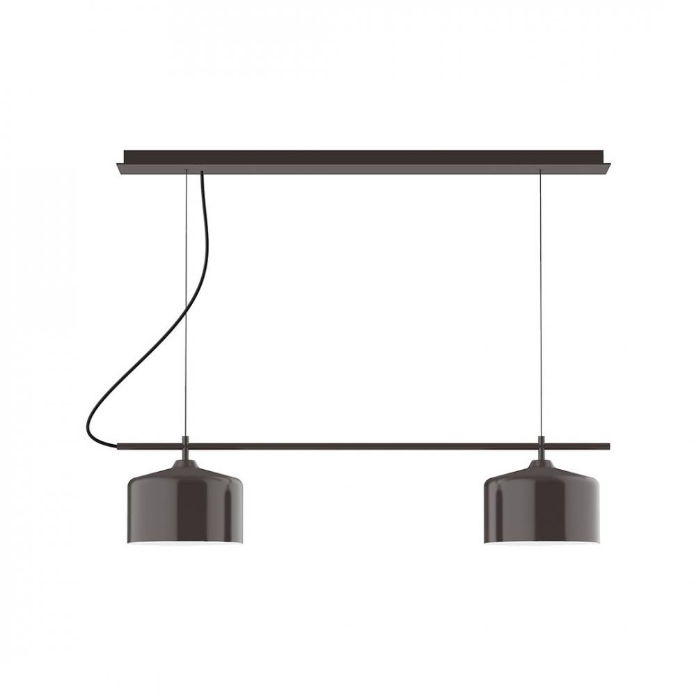 3-Light Linear Axis LED Chandelier with Black Fabric Cord, Architectural Bronze