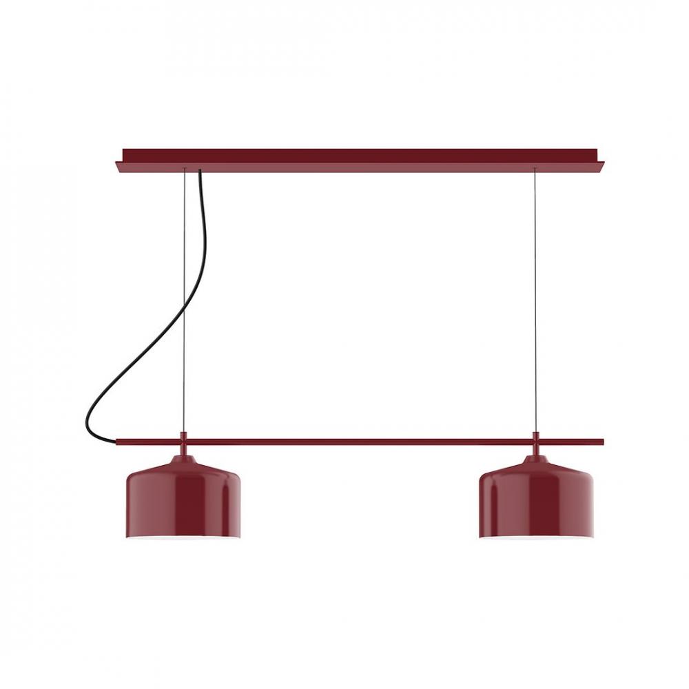 3-Light Linear Axis LED Chandelier with Gray Fabric Cord, Barn Red