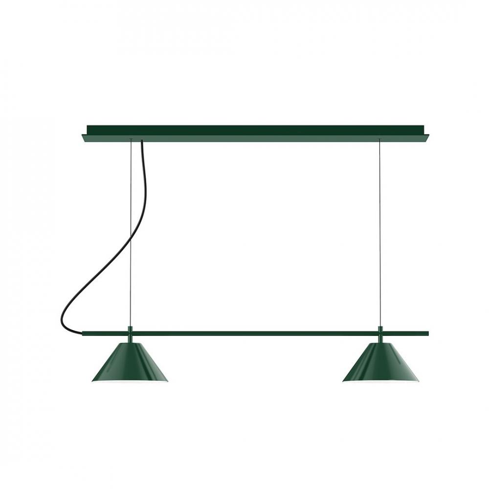 2-Light Linear Axis LED Chandelier, Forest Green