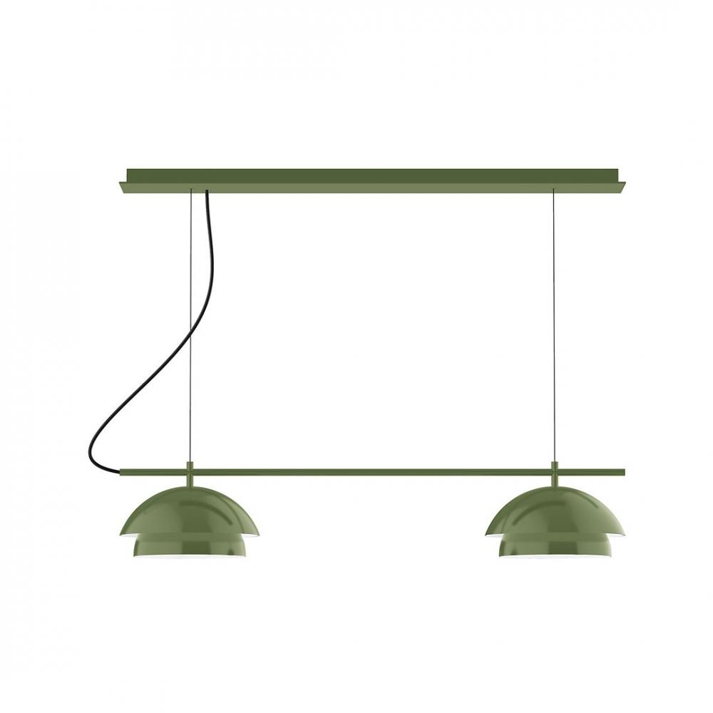 2-Light Linear Axis LED Chandelier with White SJT Cord, Fern Green