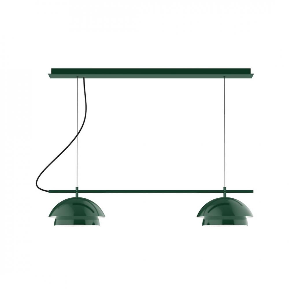 2-Light Linear Axis LED Chandelier with White SJT Cord, Forest Green