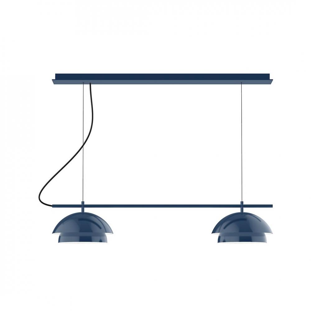 2-Light Linear Axis LED Chandelier with White SJT Cord, Navy