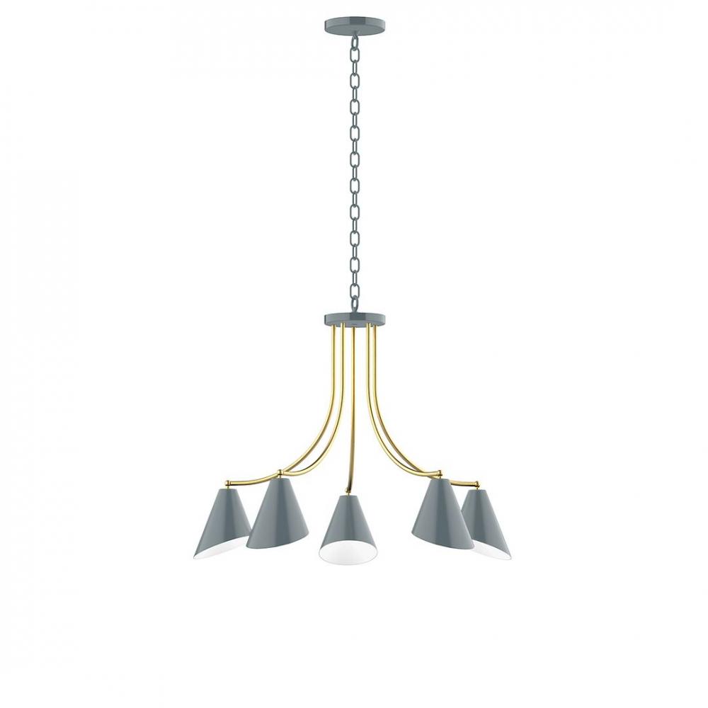 5-Light J-Series Chandelier, Slate Gray with Brushed Brass Accents