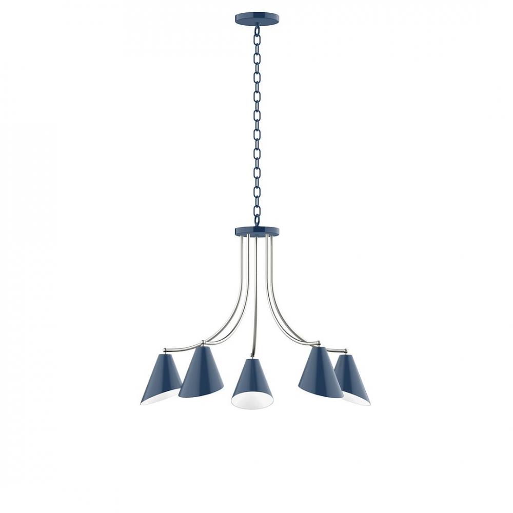 5-Light J-Series Chandelier, Navy with Brushed Nickel Accents