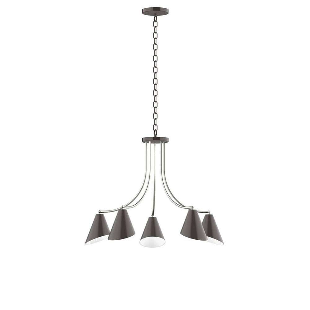 5-Light J-Series Chandelier, Architectural Bronze with Brushed Nickel Accents