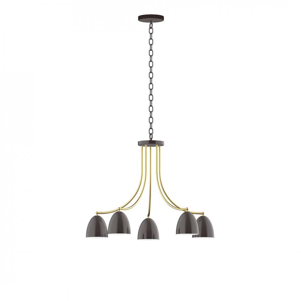 5-Light J-Series Chandelier, Architectural Bronze with Brushed Brass Accents