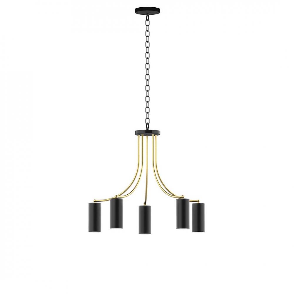 5-Light J-Series Chandelier, Black with Brushed Brass Accents