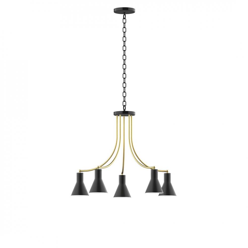 5-Light J-Series Chandelier, Black with Brushed Brass Accents