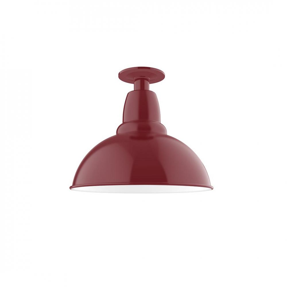 12" Cafe Flush Mount Light with clear glass and cast guard in Barn Red