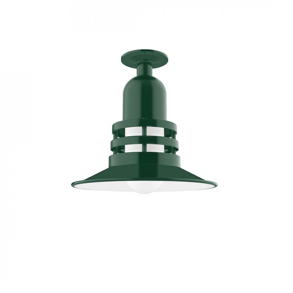 Atomic 12" Flush Mount Light with Frosted Glass in Forest Green