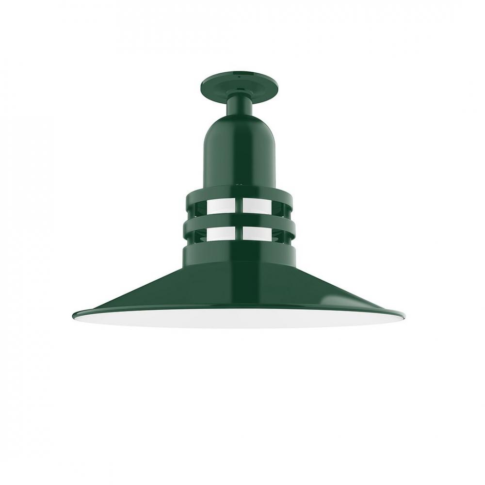 Atomic 16" Flush Mount Light with Frosted Glass in Forest Green