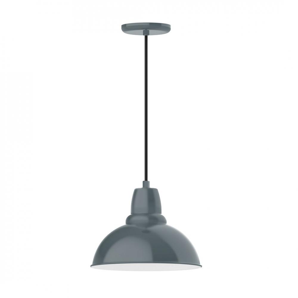 12" Cafe shade, LED Pendant with white cord and canopy, Slate Gray