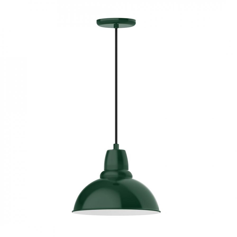 12" Cafe shade, LED Pendant with white cord and canopy, Forest Green