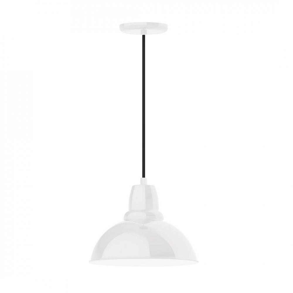 12" Cafe shade, LED Pendant with black cord and canopy, White