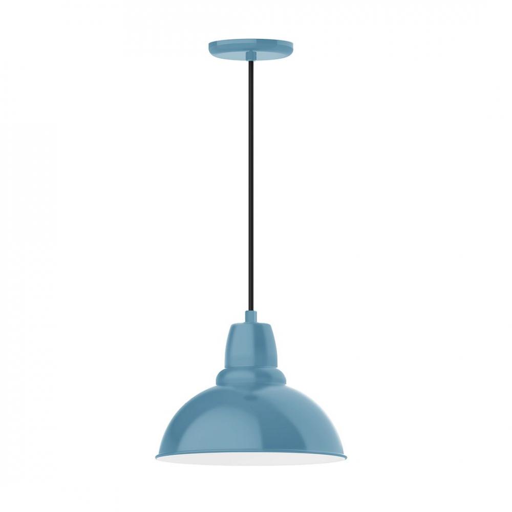 12" Cafe shade, LED Pendant with white cord and canopy, Light Blue