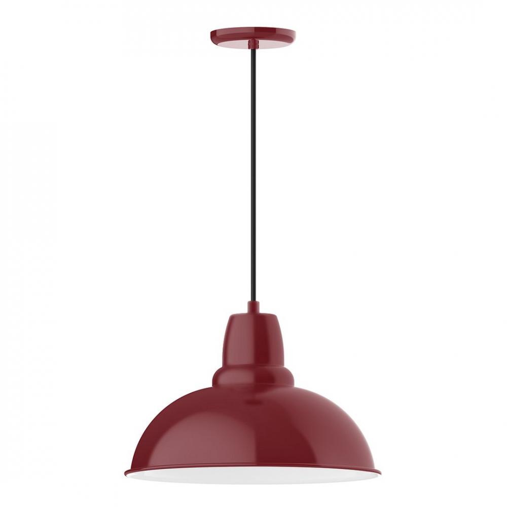 16" Cafe shade, LED Pendant with black cord and canopy, wire grill, Barn Red