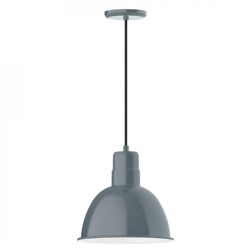 12" Deep Bowl shade, LED Pendant with gray solid fabric cord and canopy, Slate Gray