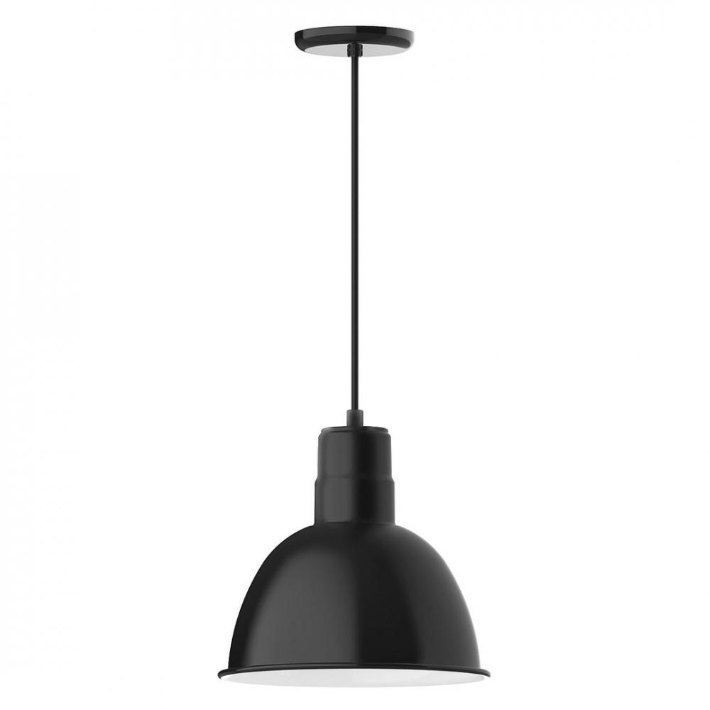 12" Deep Bowl shade, LED Pendant with white cord and canopy, Black