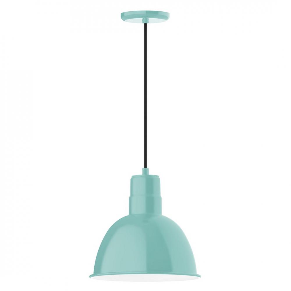 12" Deep Bowl shade, LED Pendant with white cord and canopy, Sea Green