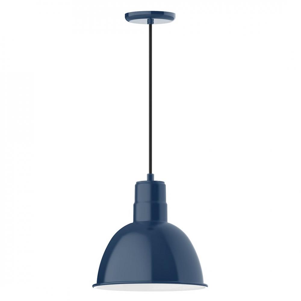 12" Deep Bowl shade, LED Pendant with white cord and canopy, Navy