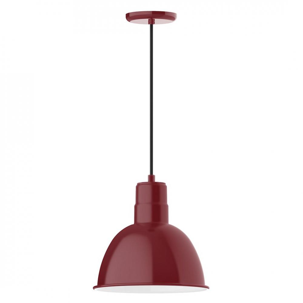 12" Deep Bowl shade, LED Pendant with white cord and canopy, Barn Red