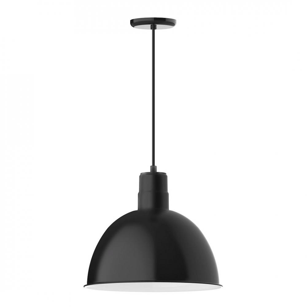 16" Deep Bowl shade, LED Pendant with white cord and canopy, Black