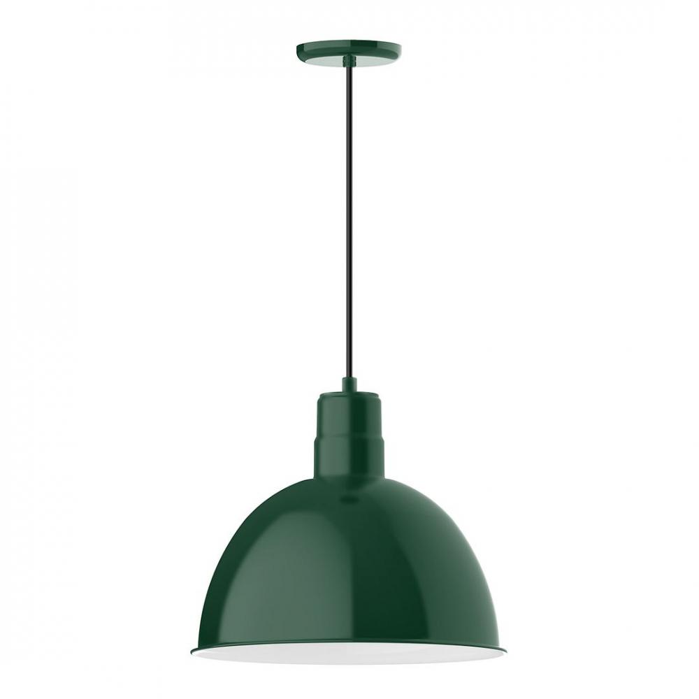 16" Deep Bowl shade, LED Pendant with black cord and canopy, Forest Green