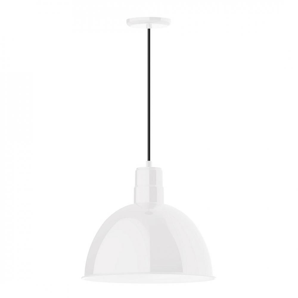 16" Deep Bowl shade, LED Pendant with black cord and canopy, White