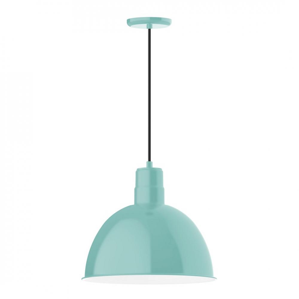 16" Deep Bowl shade, LED Pendant with white cord and canopy, Sea Green