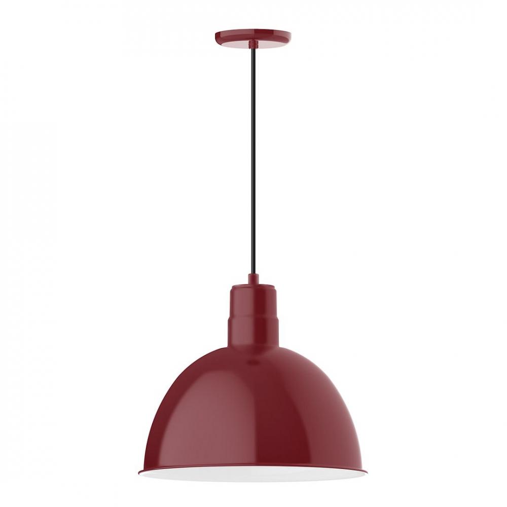 16" Deep Bowl shade, LED Pendant with white cord and canopy, Barn Red