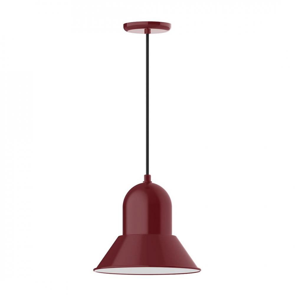 12" Prima shade, LED Pendant with black solid fabric cord and canopy, Barn Red