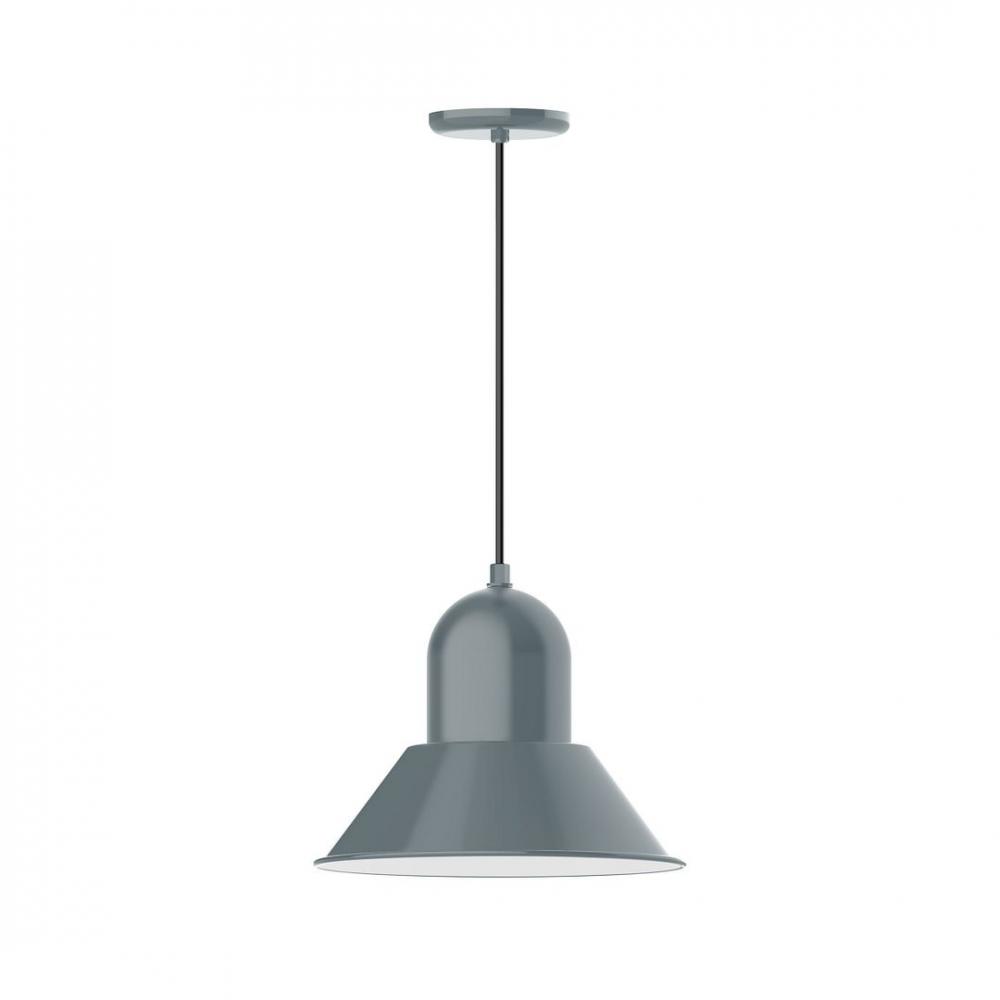 14" Prima shade, LED Pendant with red and white zig zag fabric cord and canopy, Slate Gray