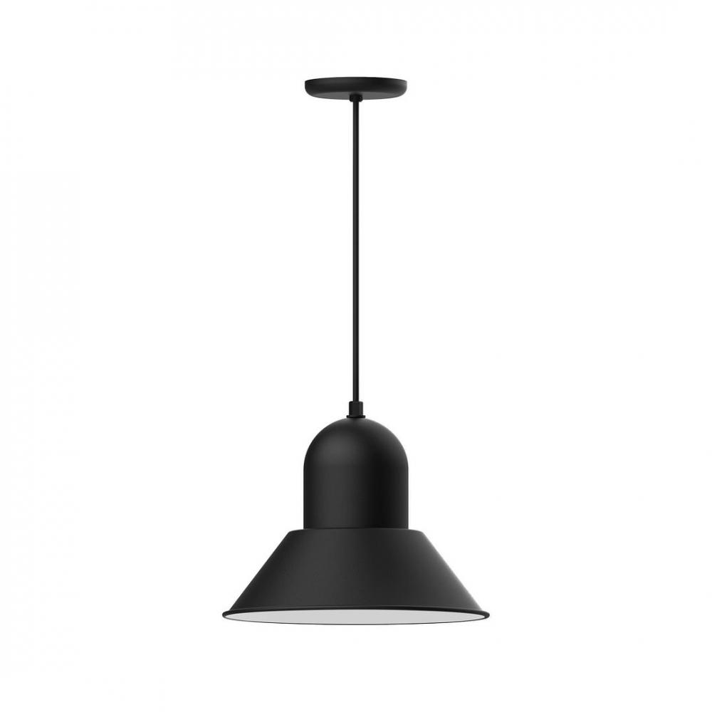 14" Prima shade, LED Pendant with ivory fabric cord and canopy, Black