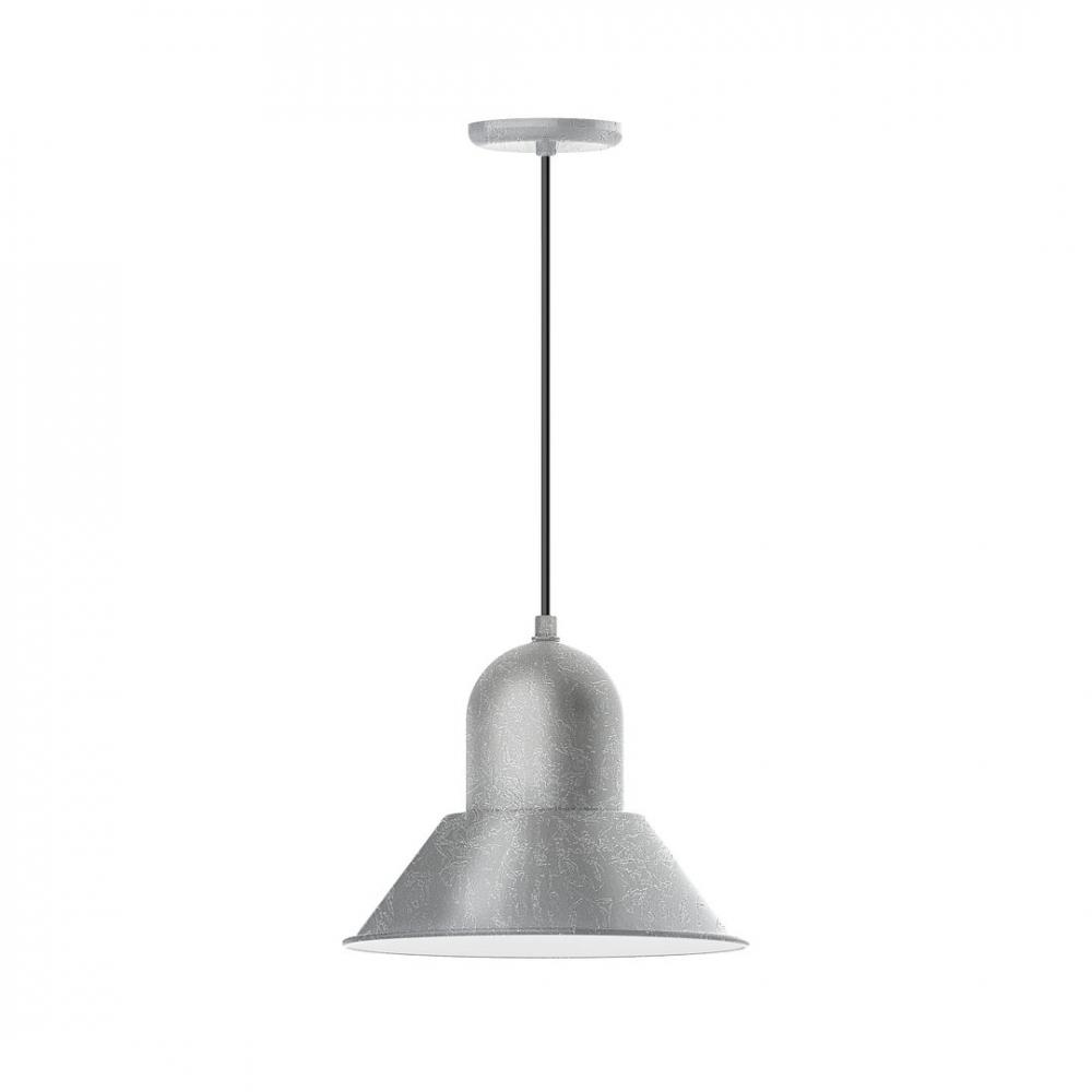 14" Prima shade, LED Pendant with navy mini tweed fabric cord and canopy, Painted Galvanized