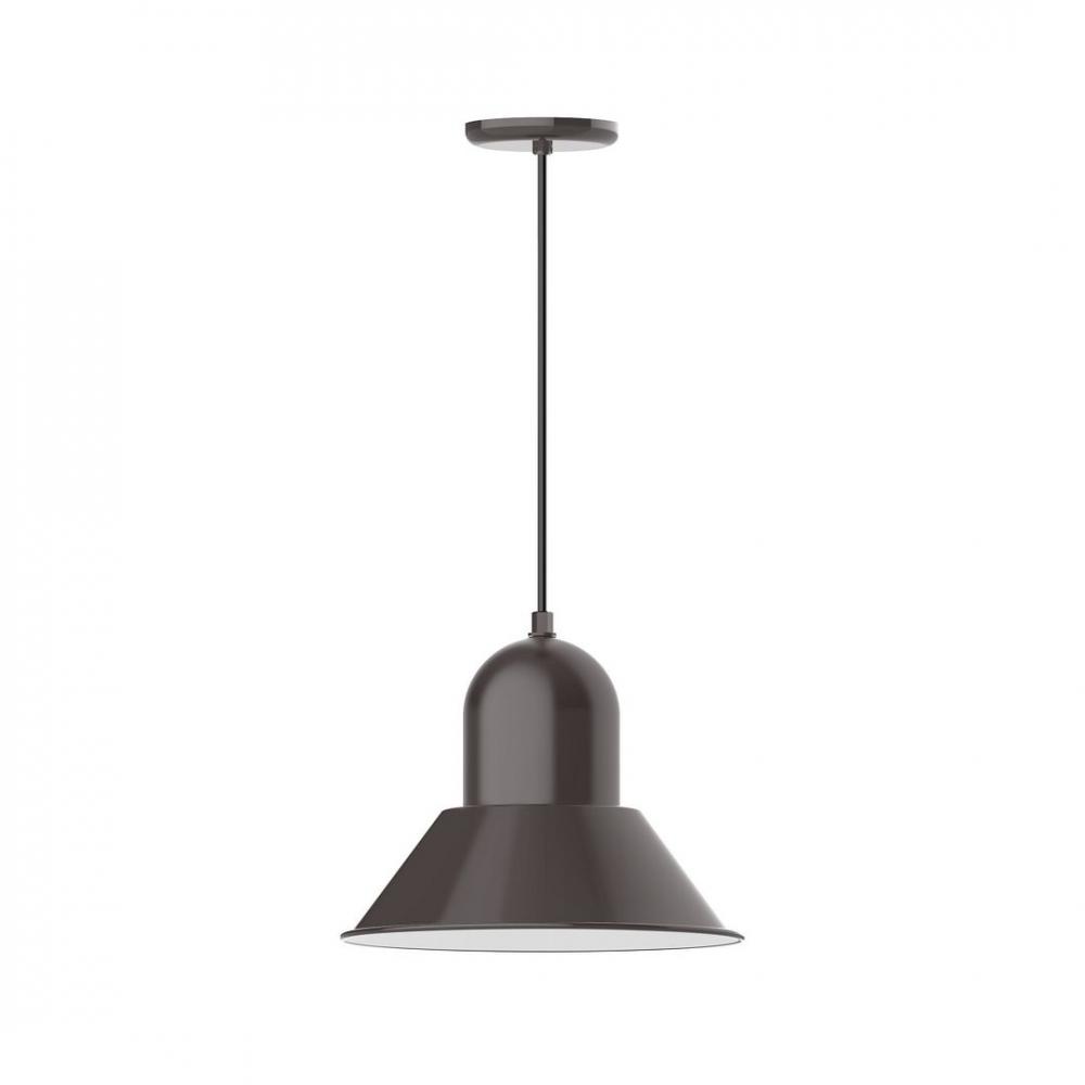 14" Prima shade, LED Pendant with white and gray dot fabric cord and canopy, Architectural Bronz