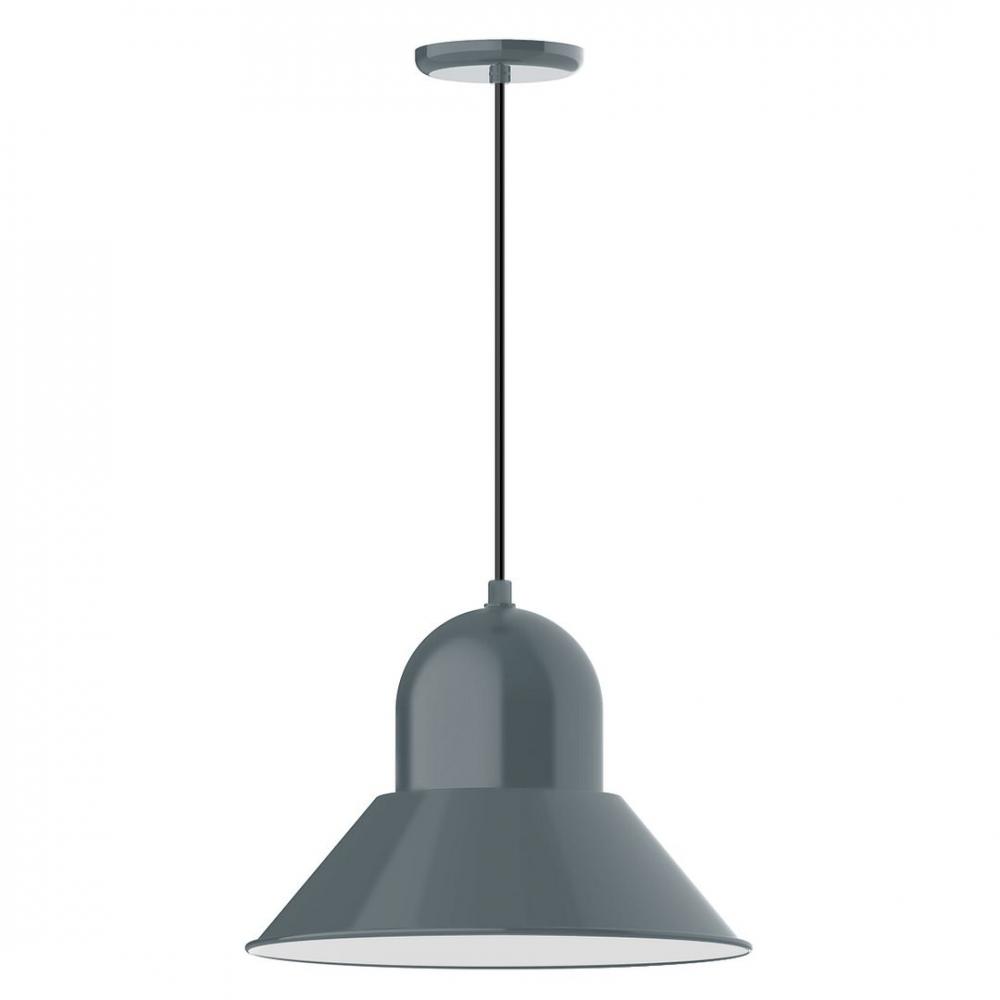 16" Prima shade, LED Pendant with white and gray dot fabric cord and canopy, Slate Gray