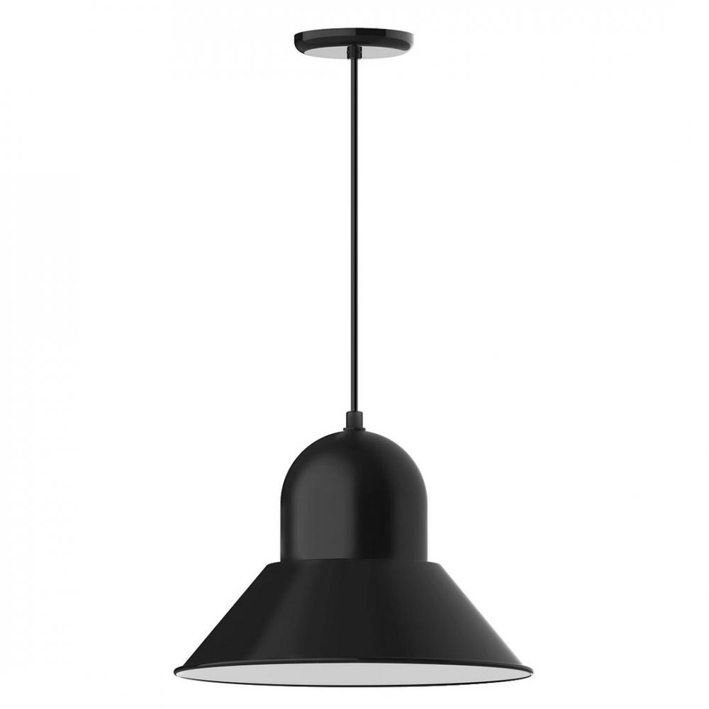 16" Prima shade, LED Pendant with white and gray dot fabric cord and canopy, Black