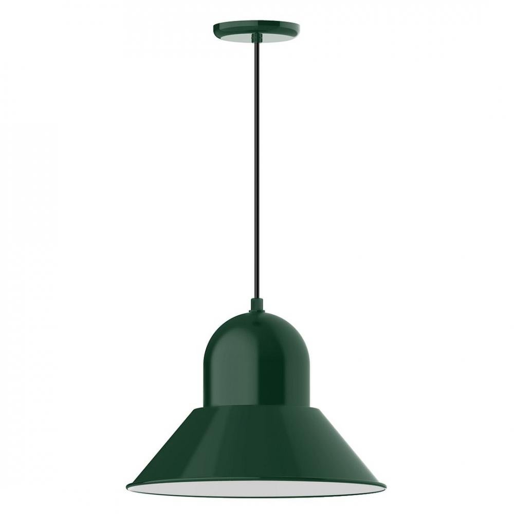 16" Prima shade, LED Pendant with navy mini tweed fabric cord and canopy, Forest Green