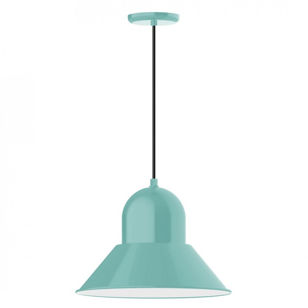 16" Prima shade, LED Pendant with gray solid fabric cord and canopy, Sea Green