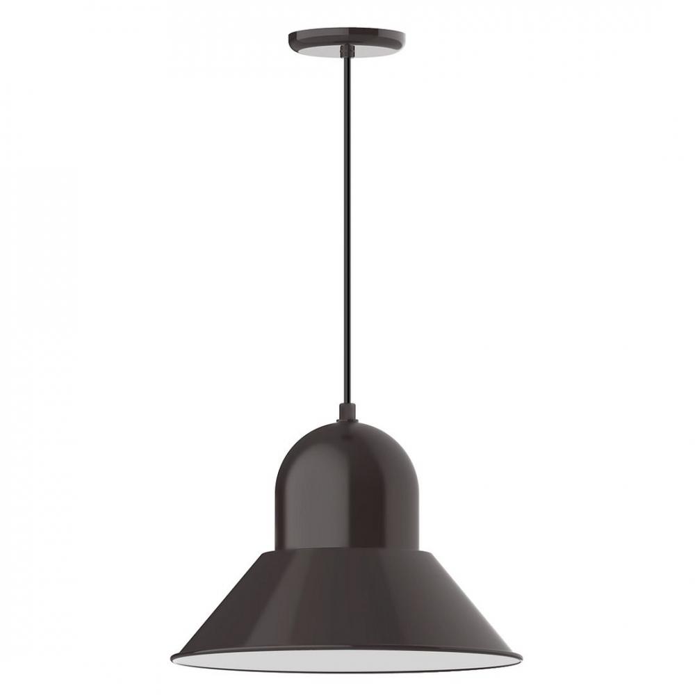 16" Prima shade, LED Pendant with navy mini tweed fabric cord and canopy, Architectural Bronze