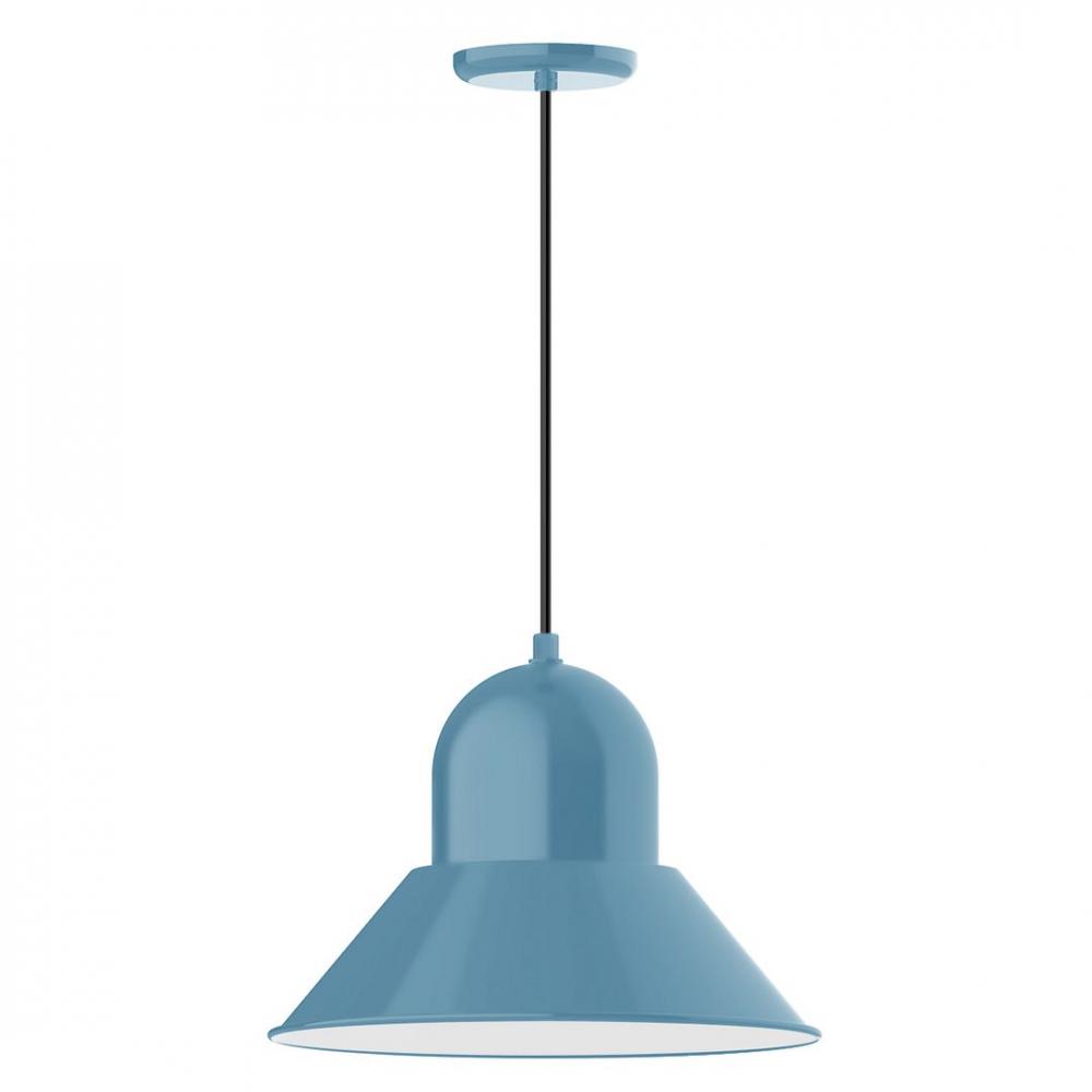 16" Prima shade, LED Pendant with navy mini tweed fabric cord and canopy, Light Blue