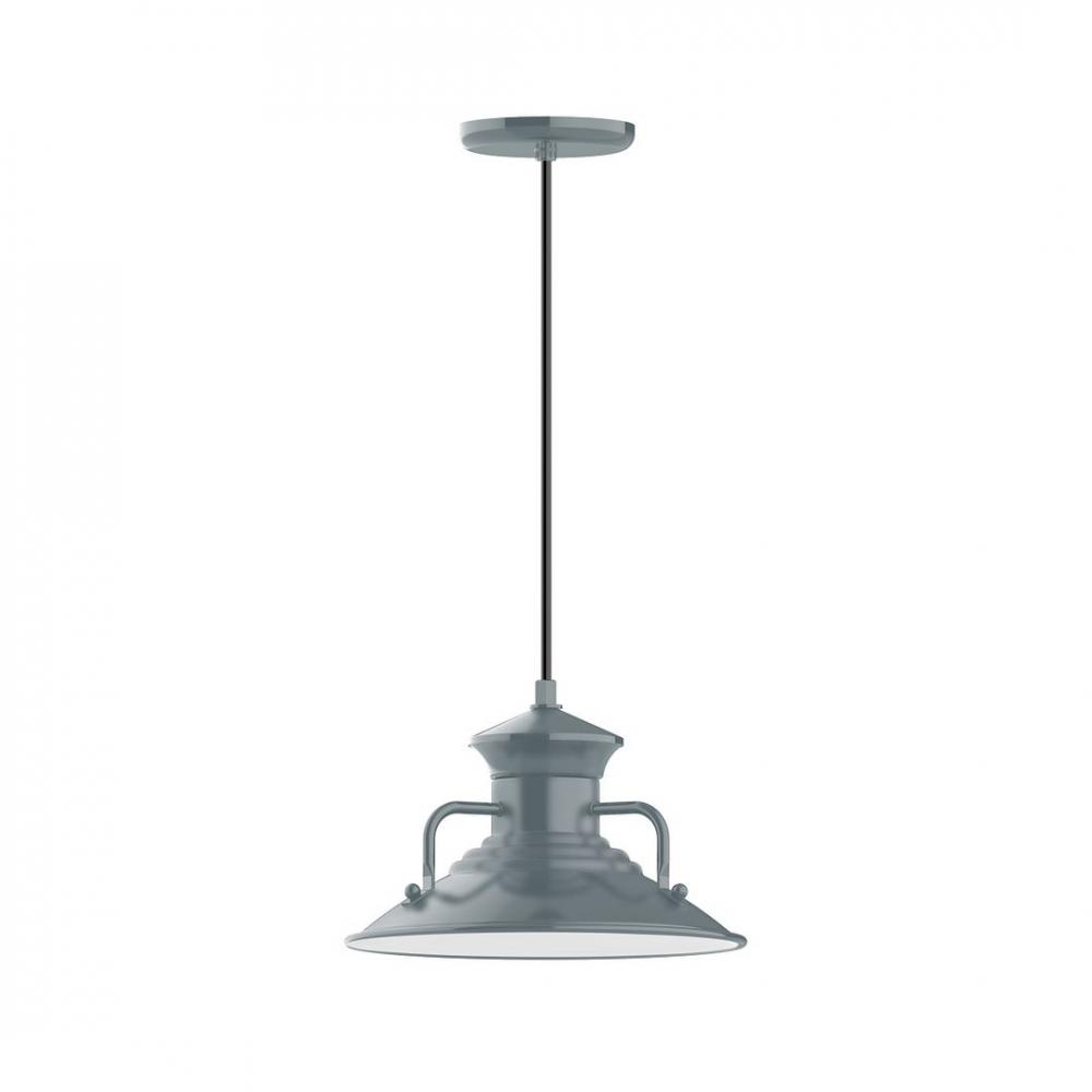 12" Homestead shade, LED Pendant with navy mini tweed fabric cord and canopy, Slate Gray